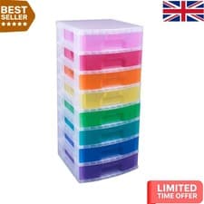 Image of Really Useful 8-Drawer Plastic Storage Tower - 9L Capacity with Rainbow Drawers