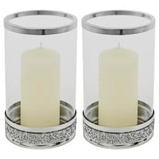 Image of Clear Glass Candle Tealight Pillar Holder Diamante Base Home Décor Wedding Table
