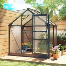 Image of Polycarbonate Walk-In Garden Greenhouse Aluminium Frame Slide Door Window
