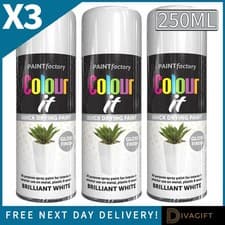 Image of 3 x WHITE GLOSS ALL-PURPOSE AEROSOL SPRAY PAINT 250ML FOR METAL WOOD PLASTIC NEW