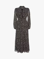 Image of Mint Velvet Miley Floral Midi Dress Long Sleeve Black UK 6