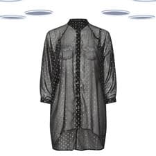 Image of Ex Women's Sheer Shirt - Plus Size Metallic Print Dipped Hem Black