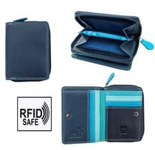 Image of Prime Hide London Collection RFID Blocking Small Blue Leather Purse Wallet NEW