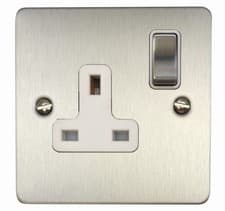 Image of G&H FSS209 Flat Plate Brushed Steel 1 Gang Single 13A Switched Plug Socket