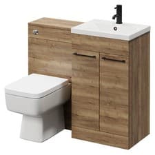 Image of Napoli Tobacco Oak 1000mm Vanity Unit Toilet Suite with 1 Tap Hole Basin and 2 D