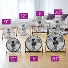 Image of Neo 12'' 16” and 20” Black Chrome Quiet Metal Floor Freestanding Fan Gym 3 Speed