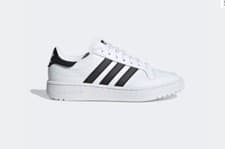 Image of adidas Team Court White Trainers White Black Stripes Junior Kids Unisex EF6815