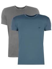 Image of Emporio Armani 2 Pack Lounge Stretch-Cotton Crew T-Shirts - Blue / Grey