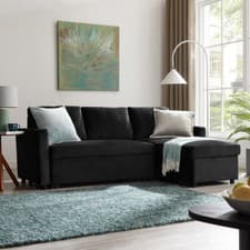 Image of Sofa Bed Pull Out Velvet or Linen 3 Seater Grey Blue Black Chaise Function