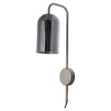 Image of Modern Satin Nickel Plug in Wall Light Reading Bedside Lamp with Glass Shade