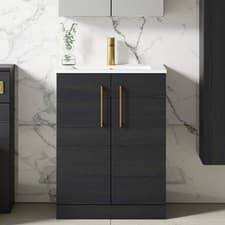 Image of Nuie Arno Floor Standing 2-Door Vanity Unit & Basin-2 600mm - Charcoal Woodgrain