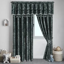 Image of Thermal Blackout Curtains Ready Made Fully Lined Pencil Pleat Pelmet & Tieback
