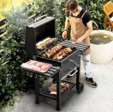 Image of XXL Charcoal Smoker BBQ, Portable Barbecue Grill With Cast Iron Grate & Height A