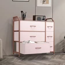 Image of 6-Chest of Drawers Fabric Dresser with Metal Frame Storage Organiser for Bedroom