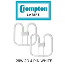 Image of 2 X CROMPTON 2D 28W 4 PIN WHITE LIGHT BULB COMPACT FLUORESCENT GR10Q BUTTERFLY