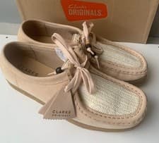 Image of NEW LADIES CLARKS ORIGINALS NATURAL RAFIA WALLABEE SHOES UK SIZE 6.5