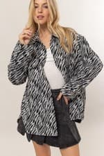 Image of HYFVE Zebra Print Snap Down Long Sleeve Shacket