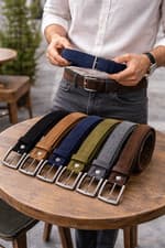 Image of Men’s Soft Suede Leather Belt 3.5 cm Wide Nickel-Free Buckle, Solid Casual Belt