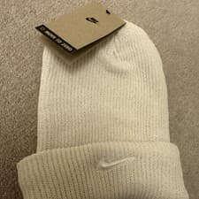 Image of Nike Swoosh Beanie Hat Rib Knit Unisex Cream Colour Warm Stretchy New With Tag