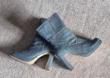 Image of Womens Denim Studded Platform Ankle Boots With Side Zip By Barratts. Uk Size 6