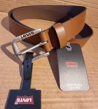 Image of Levi's Premium Men's 100% Leather Belt in Brown with Metal Buckle, Size: 110cm
