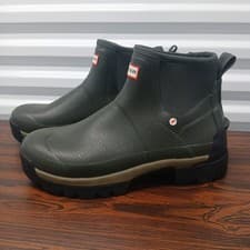 Image of Hunter Mens Sz 13 Field Balmoral Hybrid Chelsea Vibram Green Ankle Boots NEW