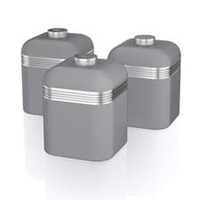 Image of Retro Kitchen Storage Canisters, Set of 3, Iron, 1 Litre, Grey