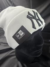 Image of New Era NewYork Yankee White Beanie, Black Embroidered  OSFA [Brand-New+Label]