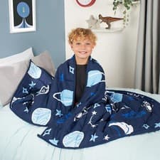 Image of Kids Space Weighted Blanket Teddy Fleece Throw Sensory Anxiety Sleep Therapy 3kg