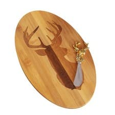Image of NEW Bamboo Stag Head Oval Cheese Board With Knife - Wedding Gift
