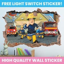Image of FIREMAN SAM HOLE IN WALL STICKER DECAL DECOR KIDS BEDROOM DECORATION