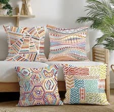 Image of Pack of 4 Colourful Patchwork Pattern Cushion Covers 45x45cm Home Decor