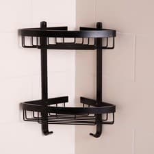 Image of Croydex Bathroom Aluminium Matt Black Corner 2 Tier Shower Caddy Easy Clean Wire