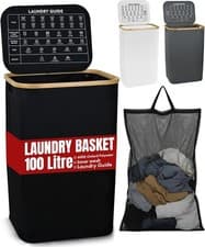 Image of Laundry Basket Washing Cloth Storage Bin Folding Hamper Tidy Bag With Lid 100L