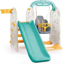 Image of Dolu 4-in-1 Playground with Swing, Slide, Climbing Frame & Basketball Hoop