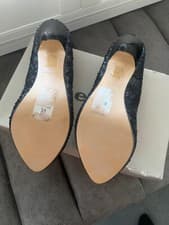 Image of Dune fully Sequins black heel shoes in original box