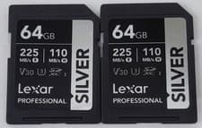 Image of 64GB Pack Of 2 Lexar Professional Silver SDXC UHS-I V30 Memory Card
