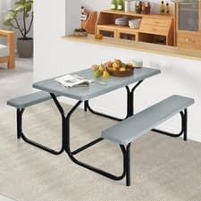 Image of Picnic Table Set with 2 Benches Outdoor Portable Lawn Camping Table Grey