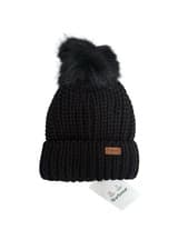 Image of Barbour Saltburn Women’s Black Knitted Pom Beanie Cuff Hat - One Size