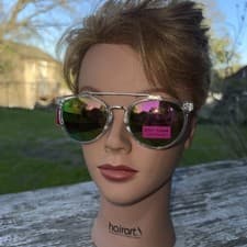 Image of BETSEY JOHNSON ❤️CLEAR Frame Rose Green Mirror Lens ROUND Sunglasses 😎