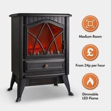 Image of 1800W Electric Stove Heater LED Flame Effect Black Freestanding 2 Heat