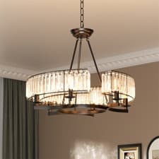 Image of Modern Farmhouse Crystal Chandelier Black Antique Pendant Light Ceiling Fixture