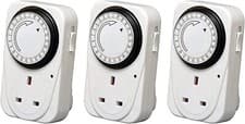 Image of Plug In Timer 24 Hour White 3 Pack 3 Pin Plug Mains Timer With Switch