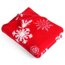Image of Fleece Blanket Snowflake Nordic Alpine Christmas Design Throw 130 x 160 cm - Red