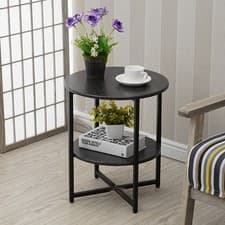Image of 2 Tier Small Sofa Side Table Coffee End Round Black Shelf Living Room Bedroom