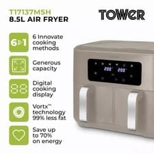Image of Tower Dual Basket Air Fryer T17137MSH Vortx 8.5L Latte