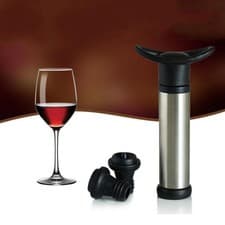 Image of Modern Black Stainless Steel Wine Stopper Set with Vacuum Pump and Plugs