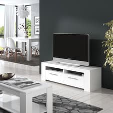 Image of AMBIT Contemporary TV Cabinet 2 Door Media Unit + Storage, Satin White Finish