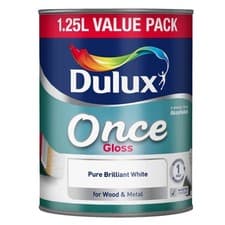 Image of DULUX Once Gloss Pure Brilliant White Paint Wood & Metal Size "750ML, 1.25L"