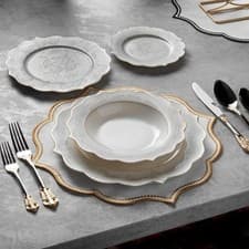 Image of Luxury White and Gold 24 Piece New Bone China 6 Piece Dinnerware Set by Konigtum